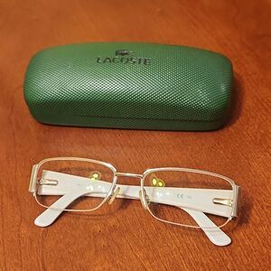 Lacoste Glasses w/ White Frames & Green Glasses Case